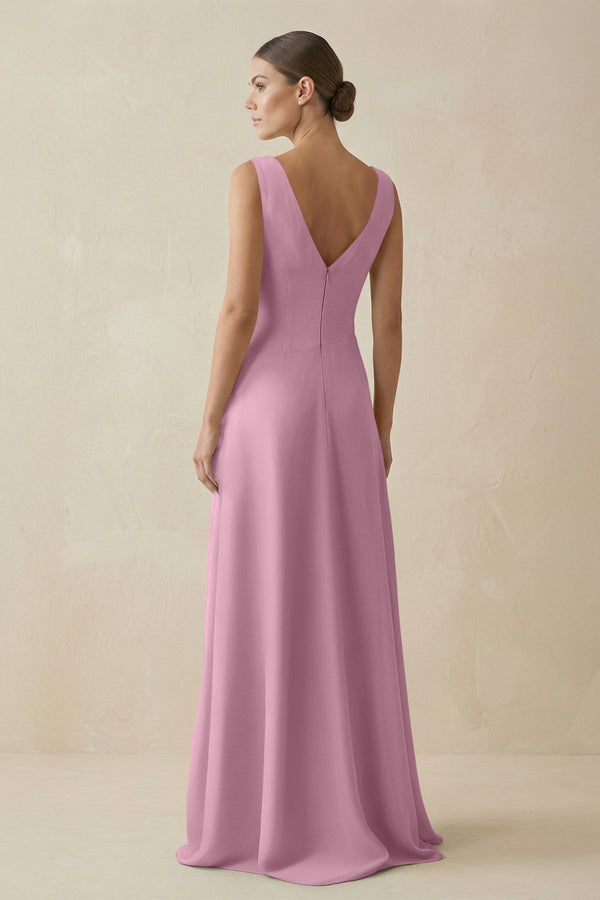 V - Neck A - Line Chiffon Ruffled Bridesmaid Dress in Vintage Mauve - KissProm Bridesmaid Dresses