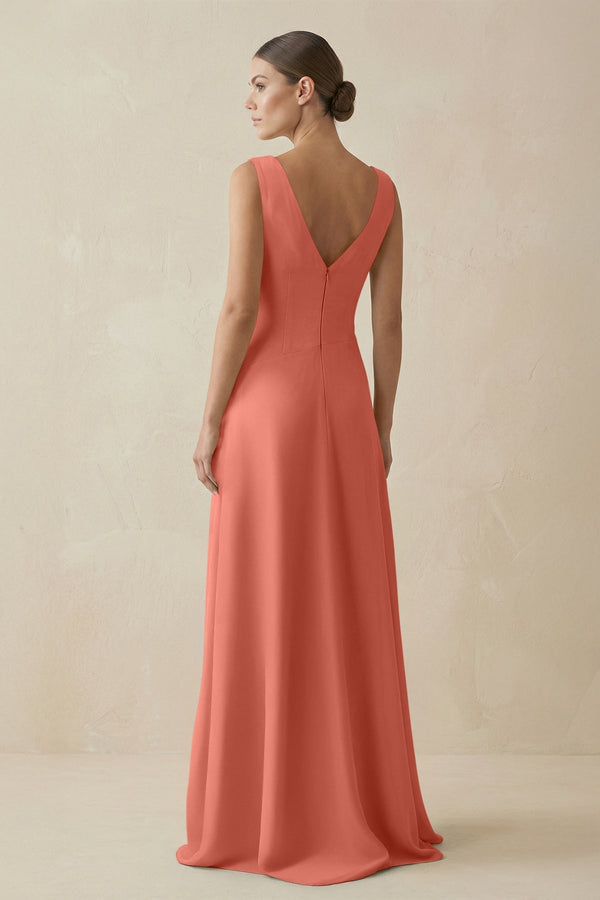 V - Neck A - Line Chiffon Ruffled Bridesmaid Dress in Wild Rose - KissProm Bridesmaid Dresses