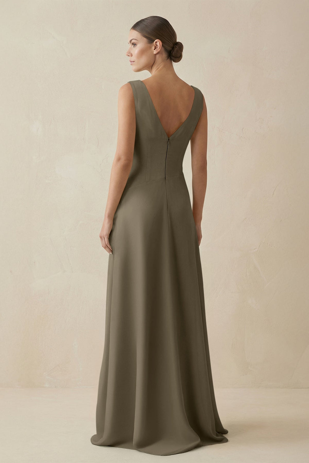 V - Neck A - Line Chiffon Ruffled Bridesmaid Dress in Willow Green - KissProm Bridesmaid Dresses