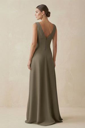 V - Neck A - Line Chiffon Ruffled Bridesmaid Dress in Willow Green - KissProm Bridesmaid Dresses