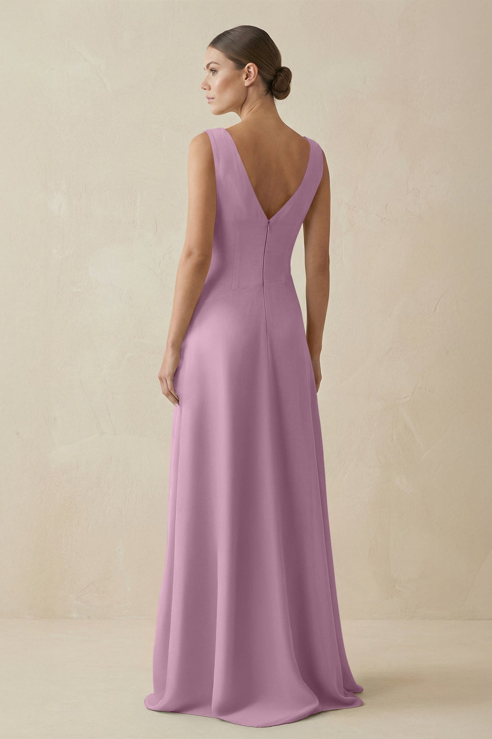 V - Neck A - Line Chiffon Ruffled Bridesmaid Dress in Wisteria - KissProm Bridesmaid Dresses