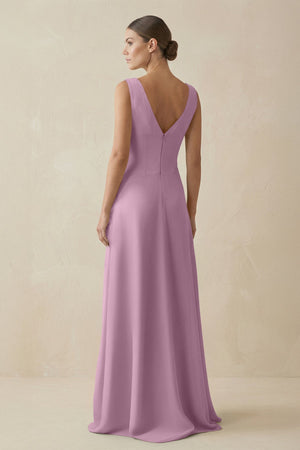 V - Neck A - Line Chiffon Ruffled Bridesmaid Dress in Wisteria - KissProm Bridesmaid Dresses