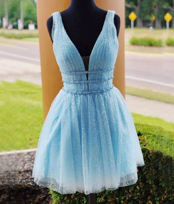 Thalia |A Line Tulle V Neck Homecoming Dress With Beading