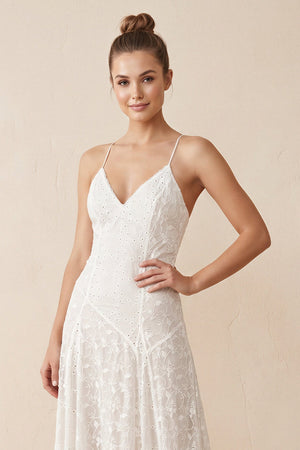 V - Neck A - Line Lace Appliqued Wedding Dress in White - KissProm Wedding Dresses