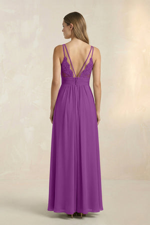 V - Neck A - Line Pleated Chiffon Bridesmaid Dress in Amethyst - KissProm Bridesmaid Dresses