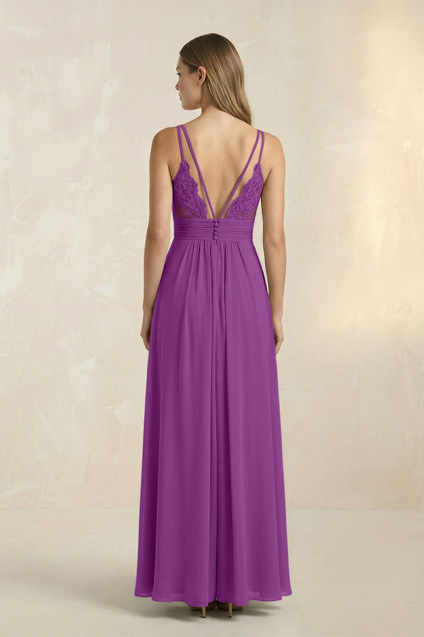V - Neck A - Line Pleated Chiffon Bridesmaid Dress in Amethyst - KissProm Bridesmaid Dresses