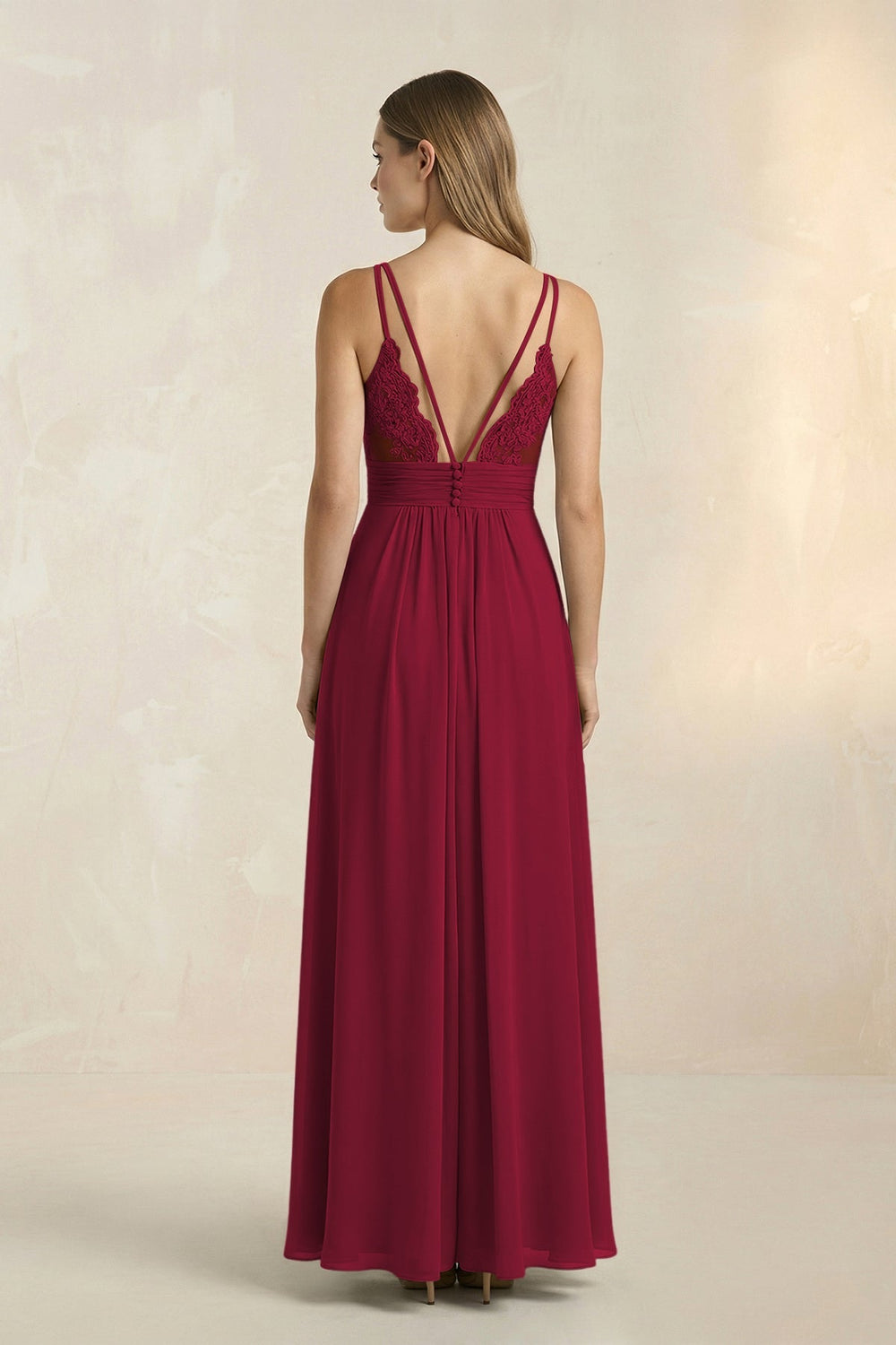 V - Neck A - Line Pleated Chiffon Bridesmaid Dress in Berry - KissProm Bridesmaid Dresses