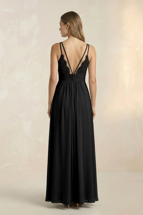 V-Neck A-Line Pleated Chiffon Bridesmaid Dress in Black V-Neck A-Line Pleated Chiffon Bridesmaid Dress in Black