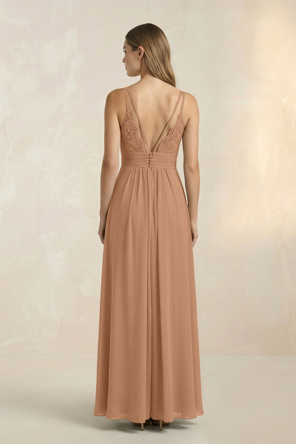 V - Neck A - Line Pleated Chiffon Bridesmaid Dress in Bronzer - KissProm Bridesmaid Dresses