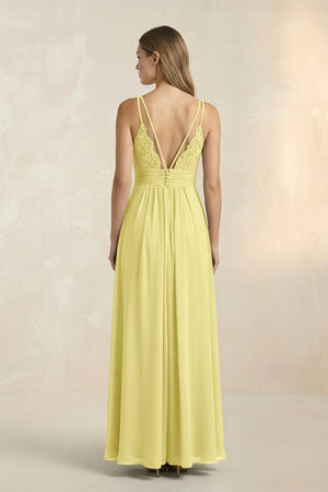 V - Neck A - Line Pleated Chiffon Bridesmaid Dress in Buttercup - KissProm Bridesmaid Dresses