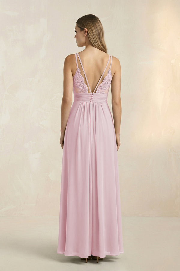 V - Neck A - Line Pleated Chiffon Bridesmaid Dress in Candy Pink - KissProm Bridesmaid Dresses