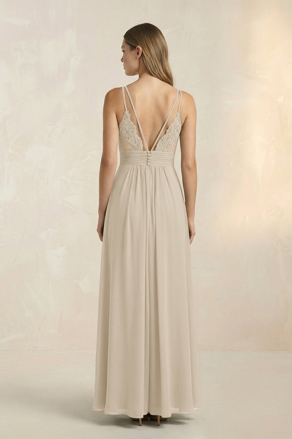 V - Neck A - Line Pleated Chiffon Bridesmaid Dress in Champagne - KissProm Bridesmaid Dresses