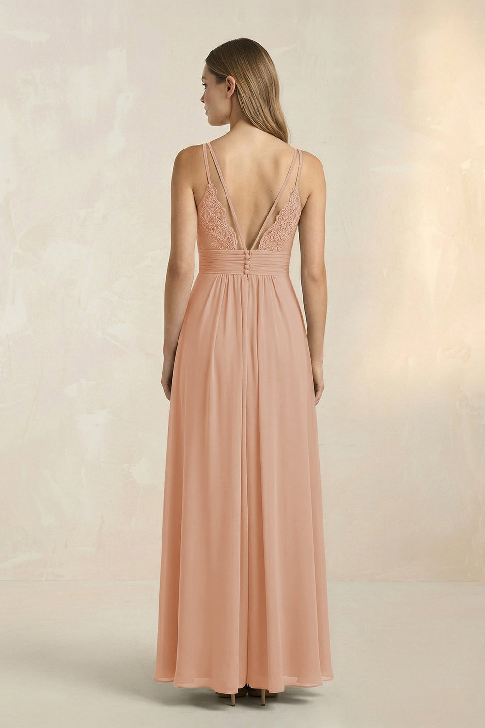 V - Neck A - Line Pleated Chiffon Bridesmaid Dress in Champagne Rose - KissProm Bridesmaid Dresses