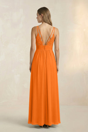 V - Neck A - Line Pleated Chiffon Bridesmaid Dress in Cinnamon - KissProm Bridesmaid Dresses