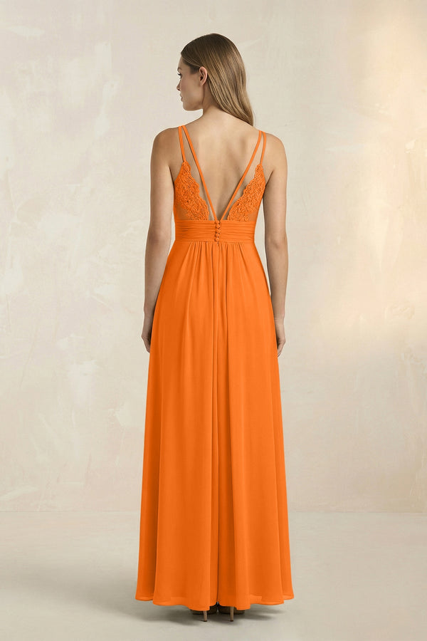 V - Neck A - Line Pleated Chiffon Bridesmaid Dress in Cinnamon - KissProm Bridesmaid Dresses