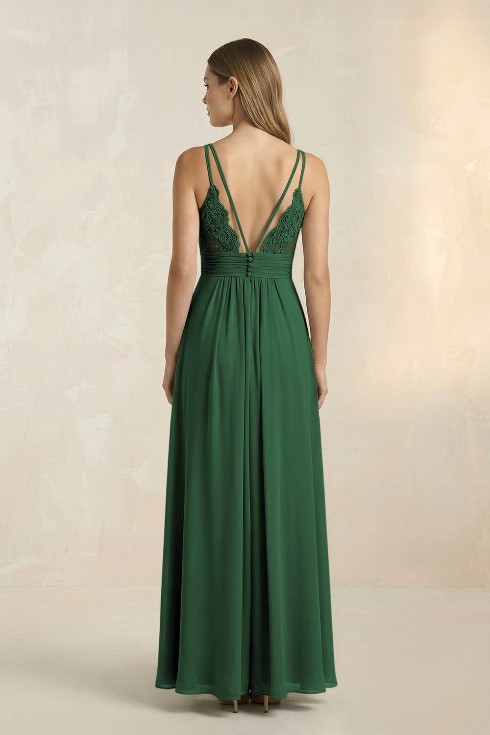 V - Neck A - Line Pleated Chiffon Bridesmaid Dress in Dark Green - KissProm Bridesmaid Dresses