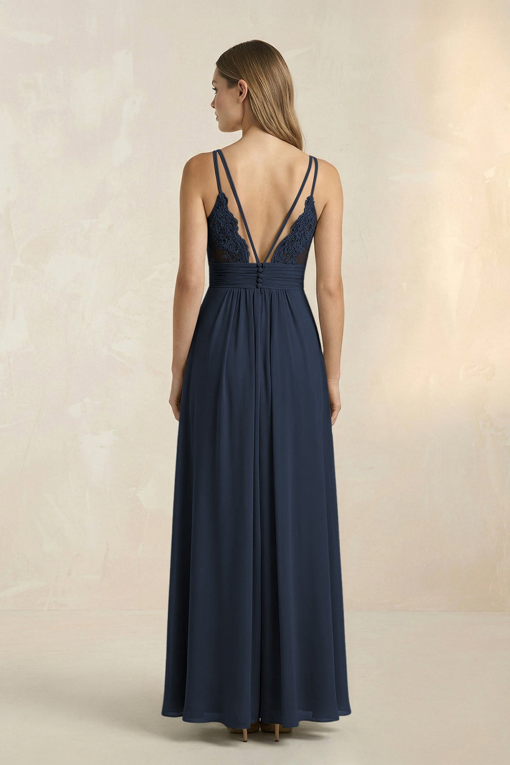 V - Neck A - Line Pleated Chiffon Bridesmaid Dress in Dark Navy - KissProm Bridesmaid Dresses