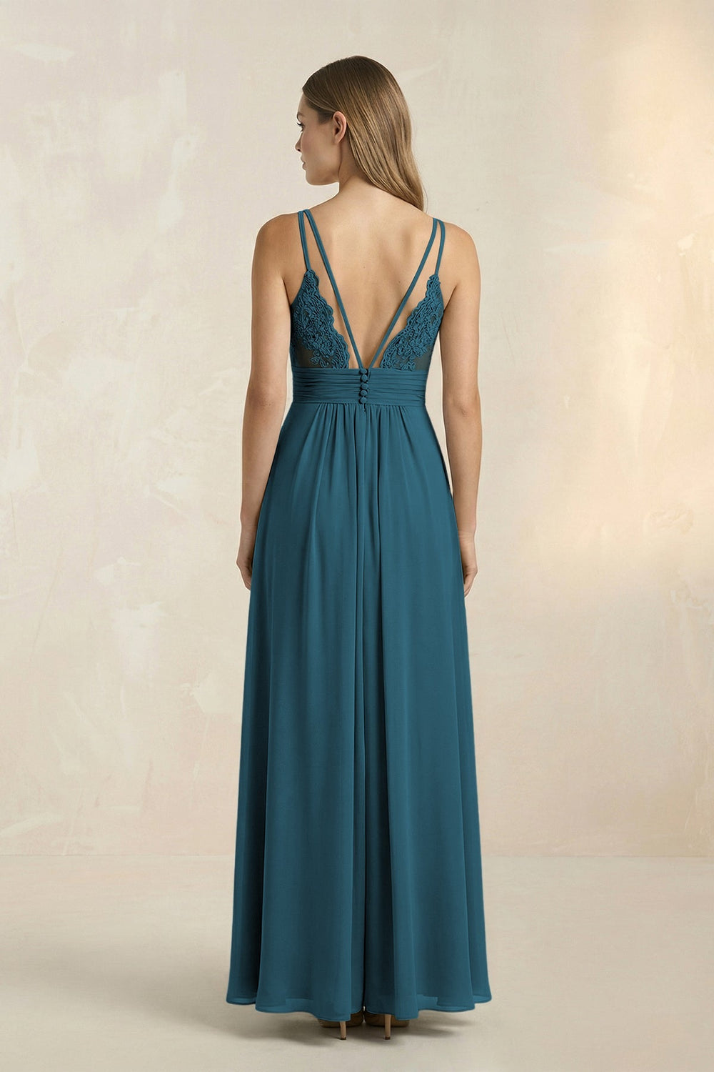 V - Neck A - Line Pleated Chiffon Bridesmaid Dress in Dark Teal - KissProm Bridesmaid Dresses