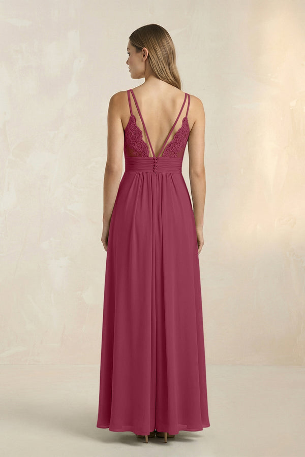 V - Neck A - Line Pleated Chiffon Bridesmaid Dress in Desert Rose - KissProm Bridesmaid Dresses