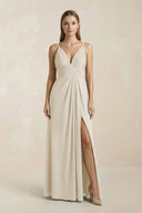 V - Neck A - Line Pleated Chiffon Bridesmaid Dress in Dove Gray - KissProm Bridesmaid Dresses