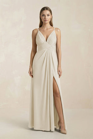 V - Neck A - Line Pleated Chiffon Bridesmaid Dress in Dove Gray - KissProm Bridesmaid Dresses