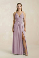 V - Neck A - Line Pleated Chiffon Bridesmaid Dress in Dusk - KissProm Bridesmaid Dresses