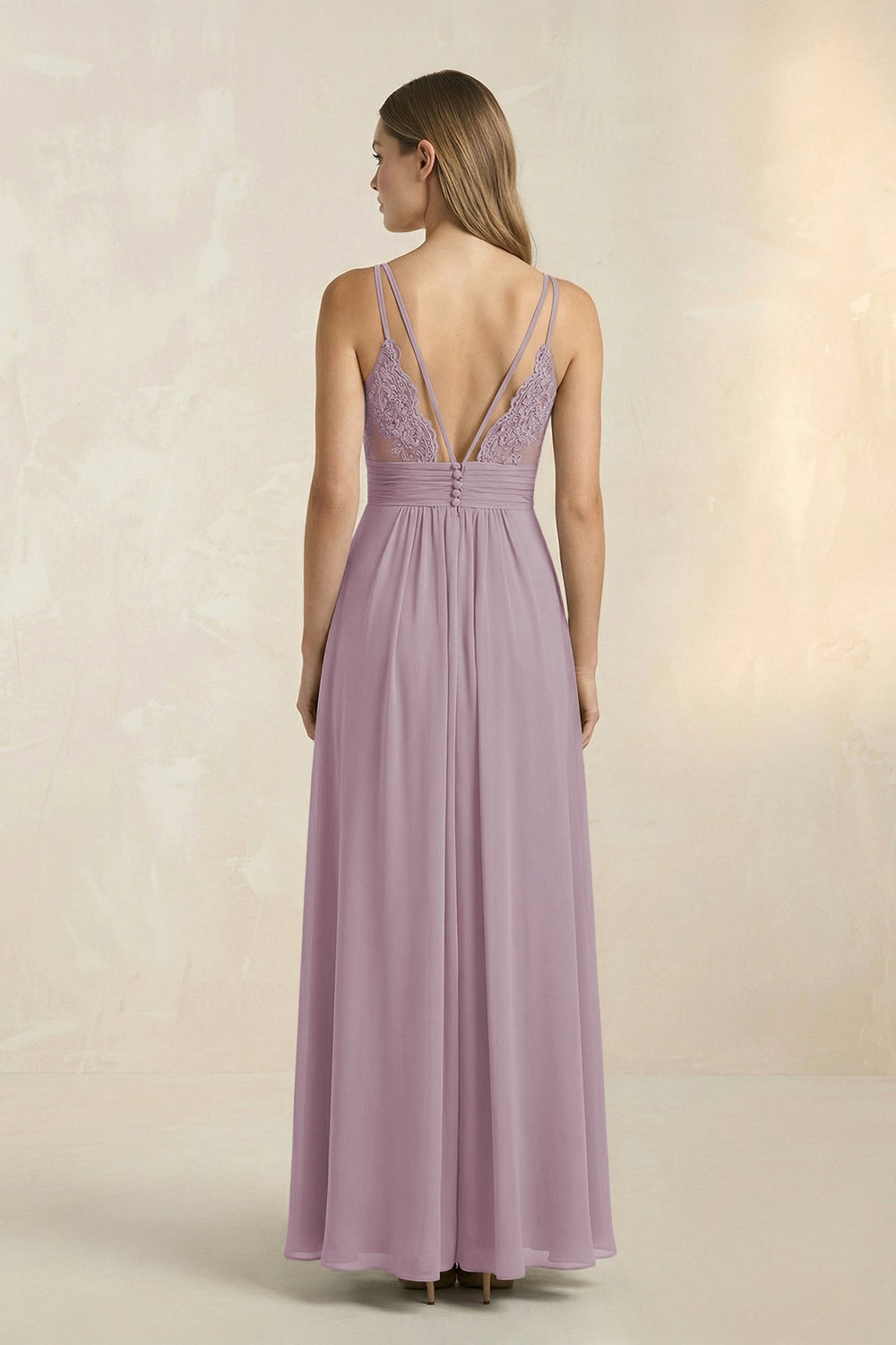 V - Neck A - Line Pleated Chiffon Bridesmaid Dress in Dusk - KissProm Bridesmaid Dresses