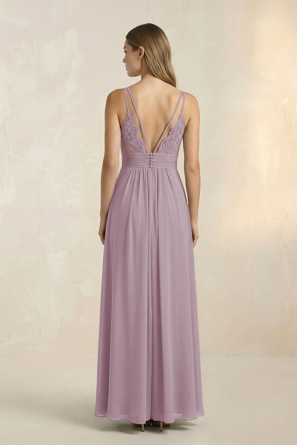 V - Neck A - Line Pleated Chiffon Bridesmaid Dress in Dusk - KissProm Bridesmaid Dresses