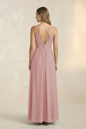 V - Neck A - Line Pleated Chiffon Bridesmaid Dress in Dusty Rose - KissProm Bridesmaid Dresses