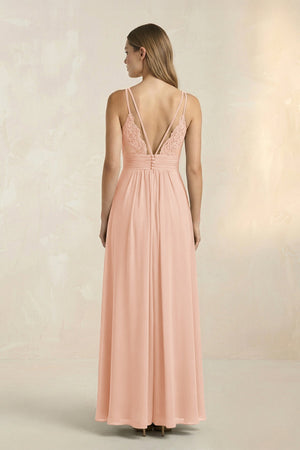 V - Neck A - Line Pleated Chiffon Bridesmaid Dress in English Rose - KissProm Bridesmaid Dresses