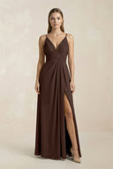 V - Neck A - Line Pleated Chiffon Bridesmaid Dress in Espresso - KissProm Bridesmaid Dresses