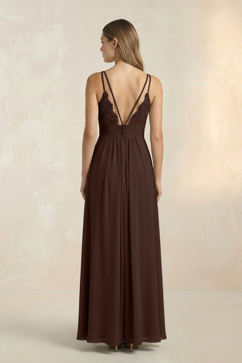V - Neck A - Line Pleated Chiffon Bridesmaid Dress in Espresso - KissProm Bridesmaid Dresses