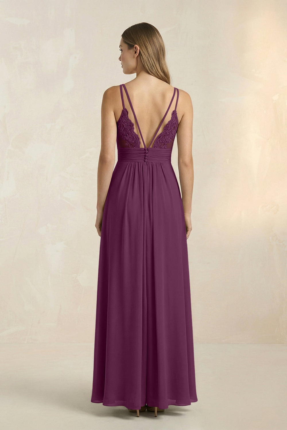 V - Neck A - Line Pleated Chiffon Bridesmaid Dress in Fig - KissProm Bridesmaid Dresses