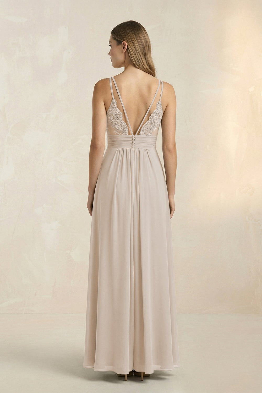 V - Neck A - Line Pleated Chiffon Bridesmaid Dress in Frost - KissProm Bridesmaid Dresses