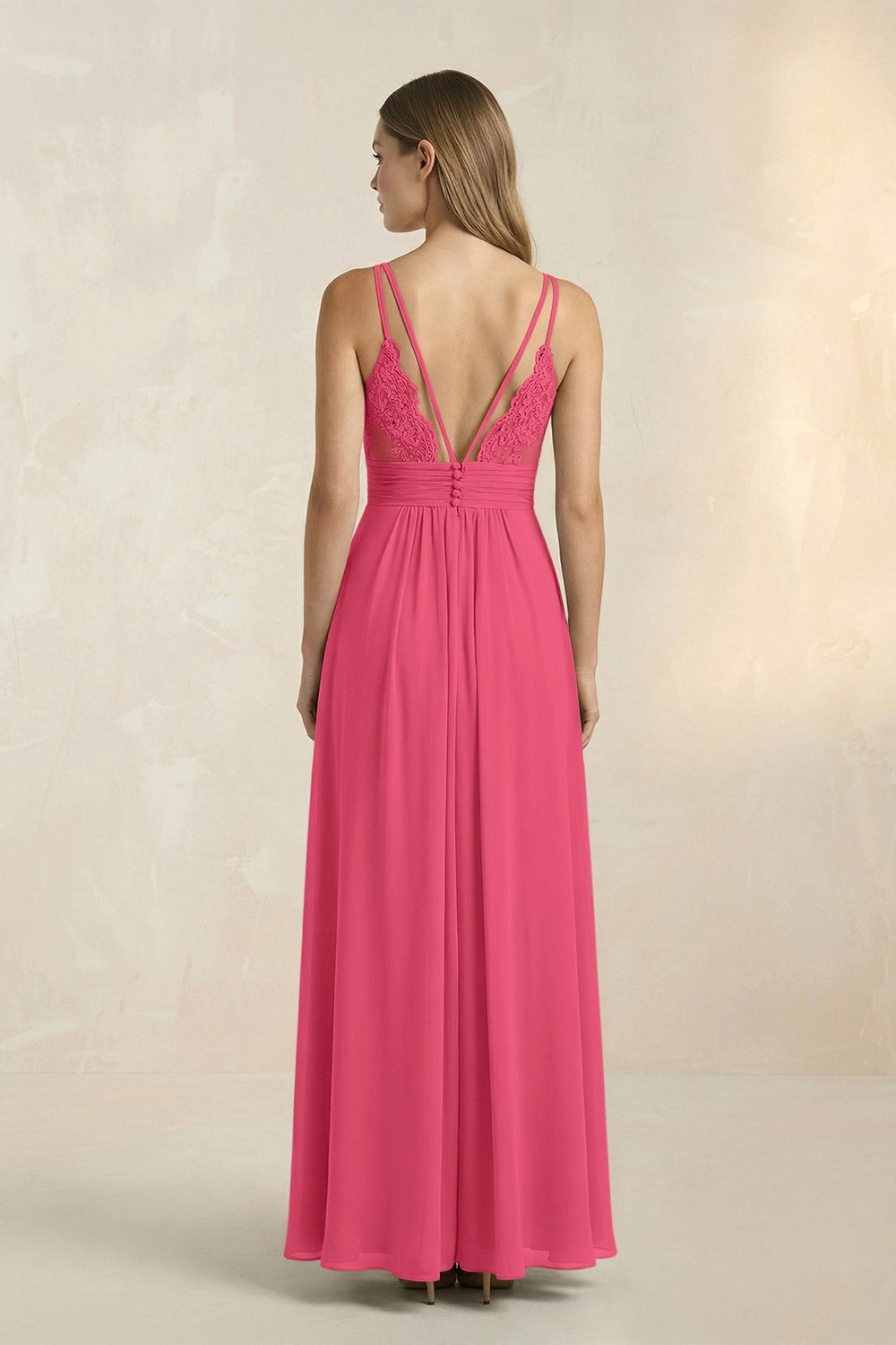 V - Neck A - Line Pleated Chiffon Bridesmaid Dress in Fuchsia - KissProm Bridesmaid Dresses