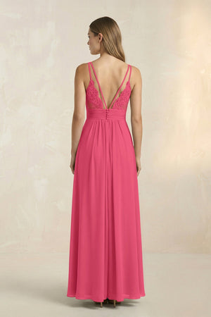 V - Neck A - Line Pleated Chiffon Bridesmaid Dress in Fuchsia - KissProm Bridesmaid Dresses