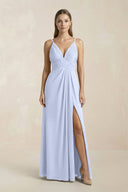 V - Neck A - Line Pleated Chiffon Bridesmaid Dress in Ice - KissProm Bridesmaid Dresses