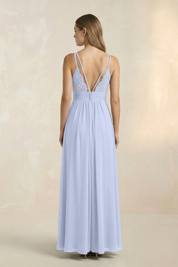 V - Neck A - Line Pleated Chiffon Bridesmaid Dress in Ice - KissProm Bridesmaid Dresses