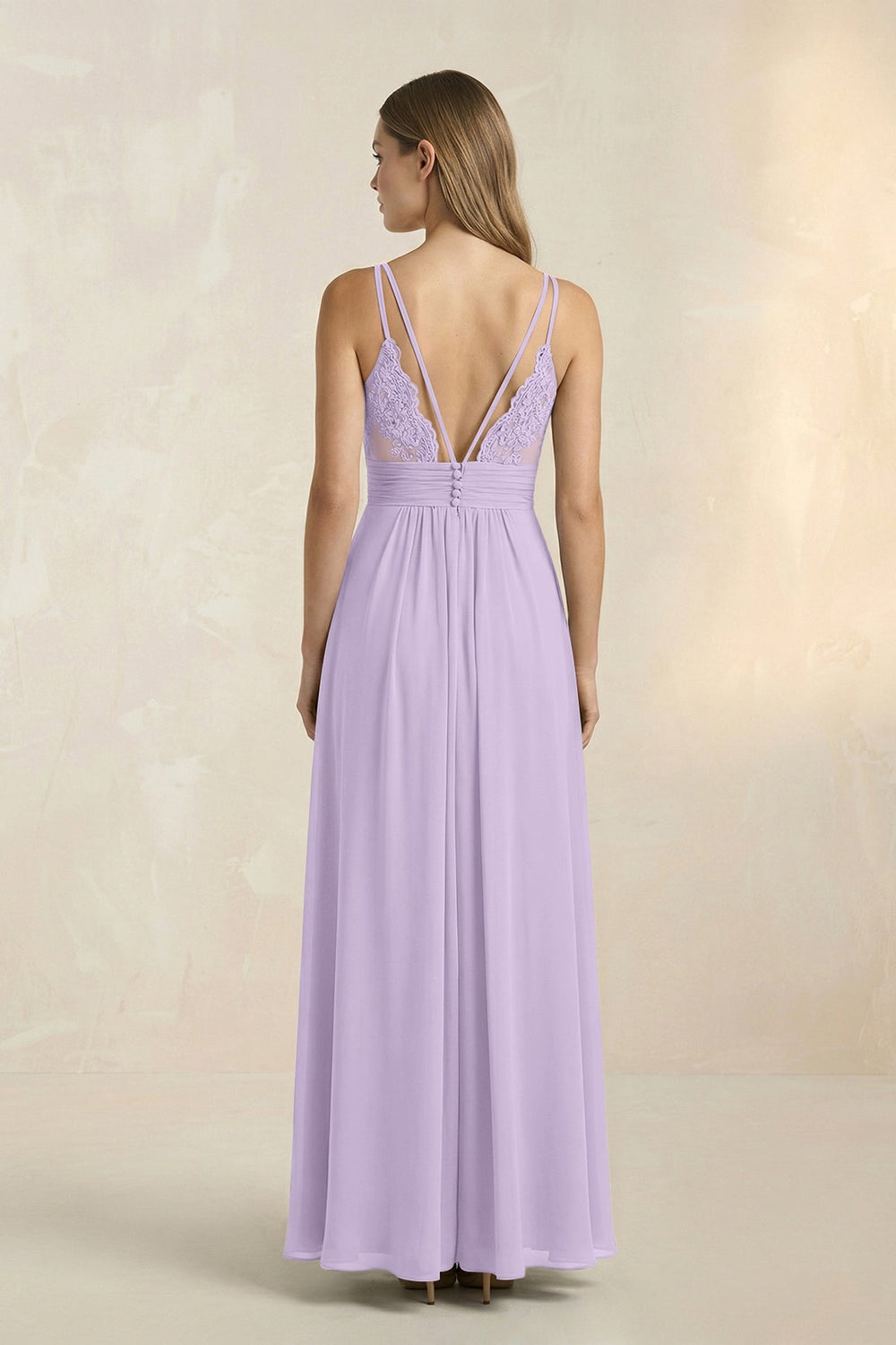 V - Neck A - Line Pleated Chiffon Bridesmaid Dress in Lavender - KissProm Bridesmaid Dresses