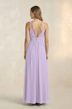 V - Neck A - Line Pleated Chiffon Bridesmaid Dress in Lavender - KissProm Bridesmaid Dresses