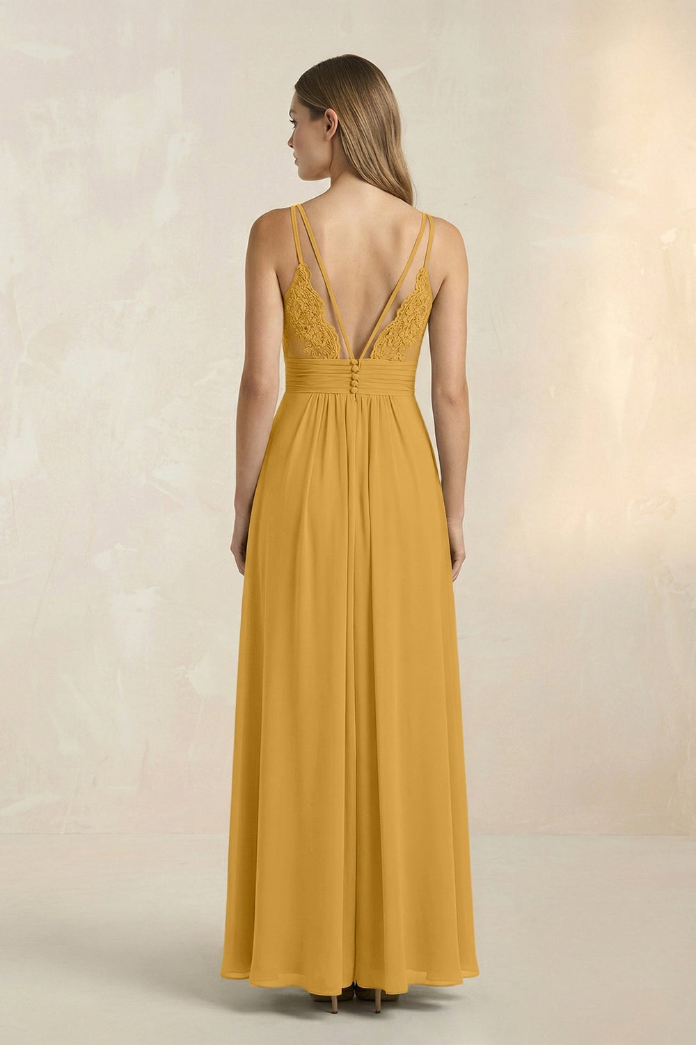 V - Neck A - Line Pleated Chiffon Bridesmaid Dress in Marigold - KissProm Bridesmaid Dresses
