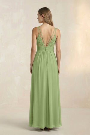 V - Neck A - Line Pleated Chiffon Bridesmaid Dress in Matcha - KissProm Bridesmaid Dresses