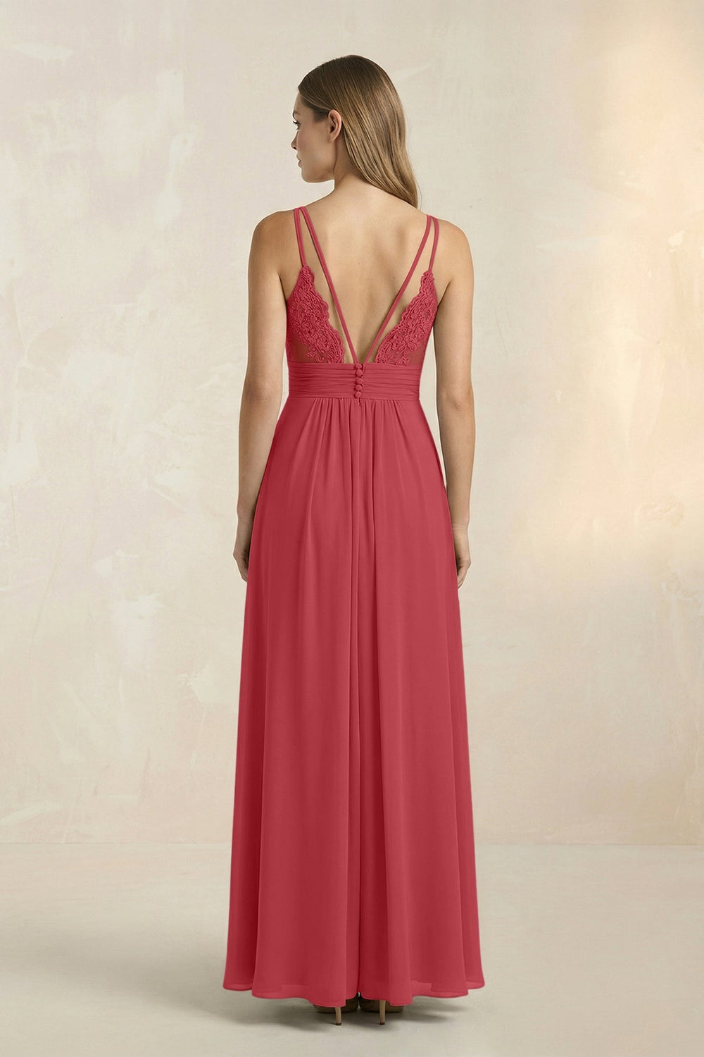 V - Neck A - Line Pleated Chiffon Bridesmaid Dress in Merlot - KissProm Bridesmaid Dresses