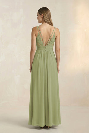 V - Neck A - Line Pleated Chiffon Bridesmaid Dress in Moss Green - KissProm Bridesmaid Dresses