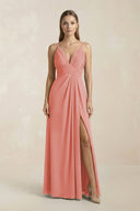 V - Neck A - Line Pleated Chiffon Bridesmaid Dress in Mulberry - KissProm Bridesmaid Dresses