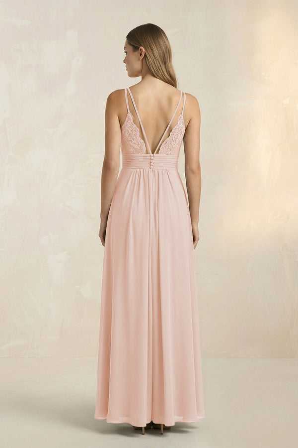 V - Neck A - Line Pleated Chiffon Bridesmaid Dress in Pale Blush - KissProm Bridesmaid Dresses