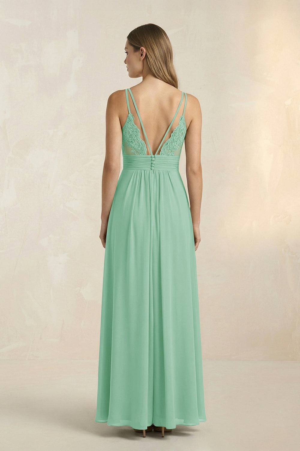 V - Neck A - Line Pleated Chiffon Bridesmaid Dress in Pale Pistachio - KissProm Bridesmaid Dresses