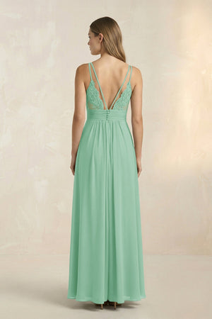 V - Neck A - Line Pleated Chiffon Bridesmaid Dress in Pale Pistachio - KissProm Bridesmaid Dresses