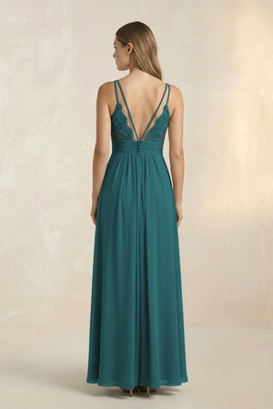 V - Neck A - Line Pleated Chiffon Bridesmaid Dress in Pine - KissProm Bridesmaid Dresses