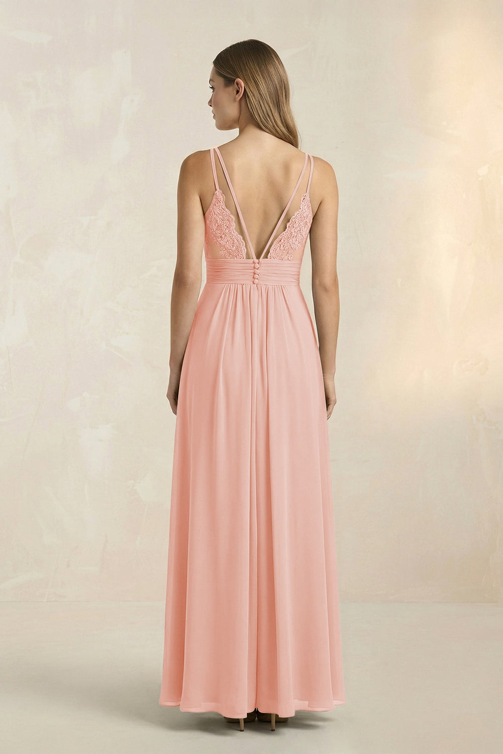 V - Neck A - Line Pleated Chiffon Bridesmaid Dress in Rose Petal - KissProm Bridesmaid Dresses
